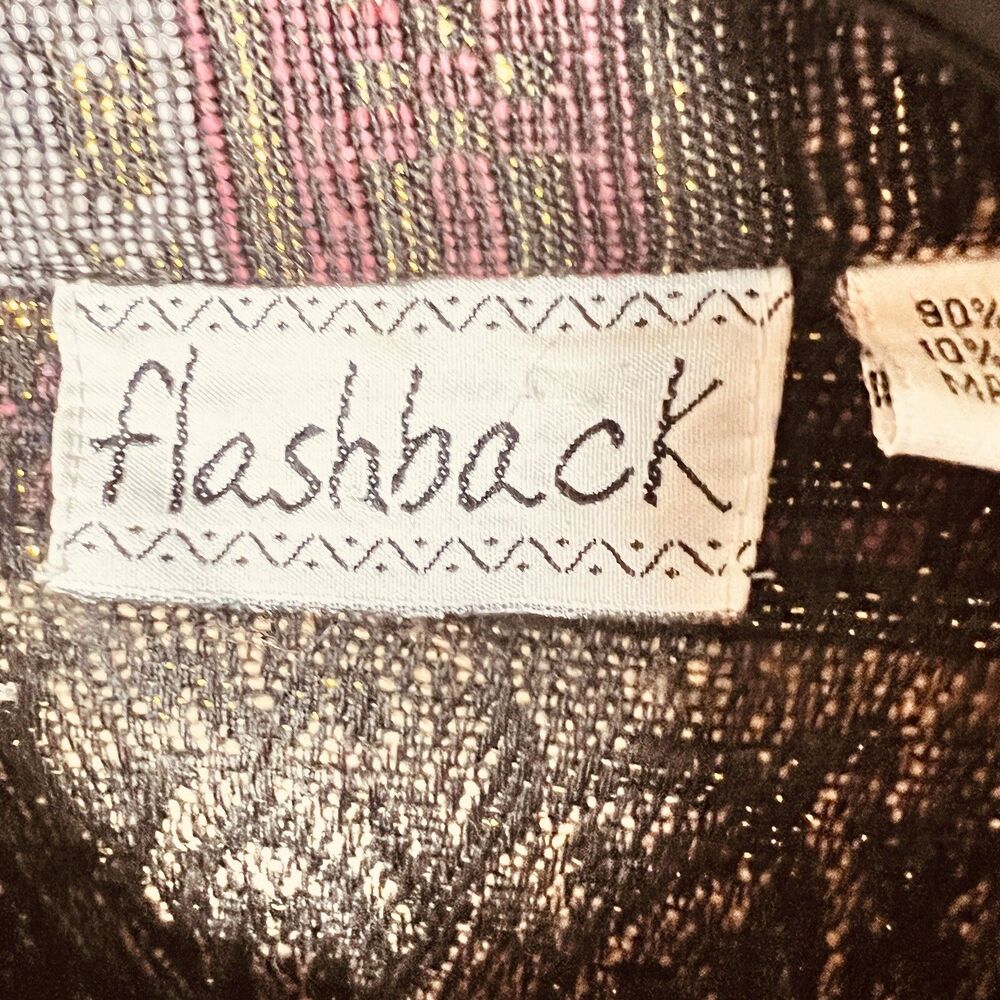 VTG Flashback Boho Tapestry Jacket Sz M Burgundy With Metallic Threading Pockets - Picture 5 of 7